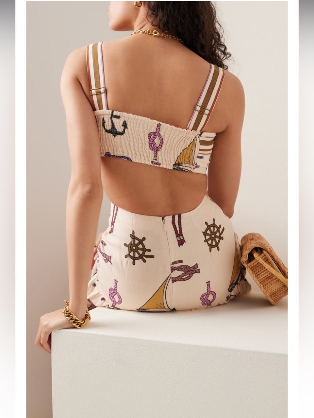 ALÉMAIS Ships Ahoy Printed Ramie Midi Dress - Picture 4 of 10